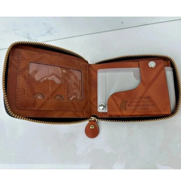 Vintage Mens 100 Dollar Bill Leather Bifold Wallet Brown Size 5"x3.5" - Picture 7 of 10